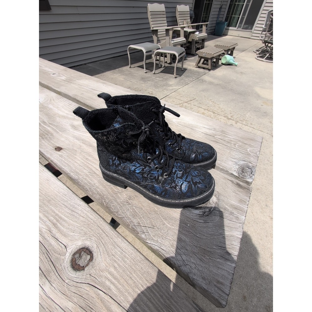 RIEKER Payton Combat Boots Womens US 5-5.5 EU 36 Blue Black Metalic Print 72010 - Picture 4 of 8